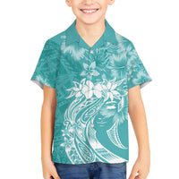 Polynesian Women's Day Family Matching Off Shoulder Long Sleeve Dress and Hawaiian Shirt Plumeria Passion - Teal LT7 Son's Shirt Teal - Polynesian Pride