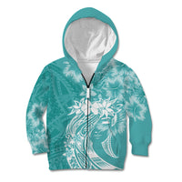 Polynesian Women's Day Kid Hoodie Plumeria Passion - Teal LT7 Zip Hoodie Teal - Polynesian Pride