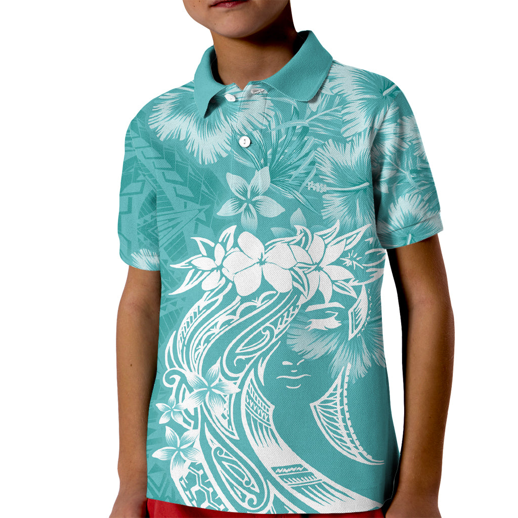 Polynesian Women's Day Kid Polo Shirt Plumeria Passion - Teal LT7 Kid Teal - Polynesian Pride