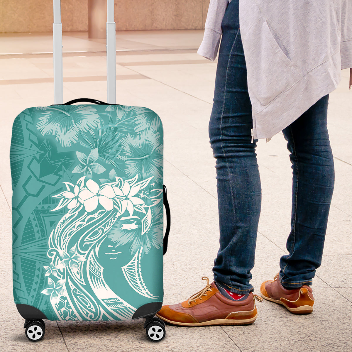 Polynesian Women's Day Luggage Cover Plumeria Passion - Teal LT7 Teal - Polynesian Pride
