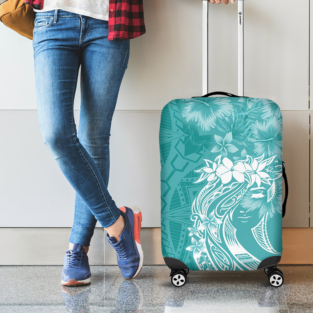 Polynesian Women's Day Luggage Cover Plumeria Passion - Teal LT7 - Polynesian Pride