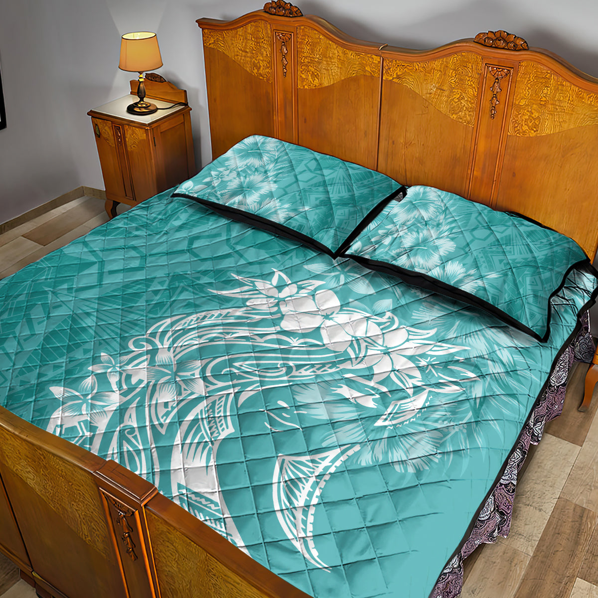 Polynesian Women's Day Quilt Bed Set Plumeria Passion - Teal LT7 - Polynesian Pride