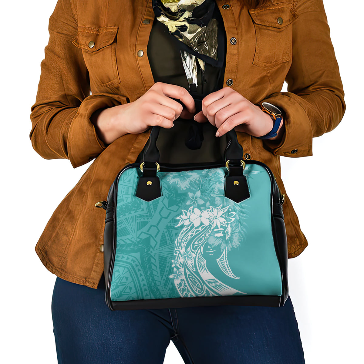 Polynesian Women's Day Shoulder Handbag Plumeria Passion - Teal LT7 - Polynesian Pride