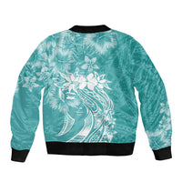Polynesian Women's Day Sleeve Zip Bomber Jacket Plumeria Passion - Teal LT7 - Polynesian Pride