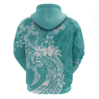 Polynesian Women's Day Zip Hoodie Plumeria Passion - Teal LT7 - Polynesian Pride