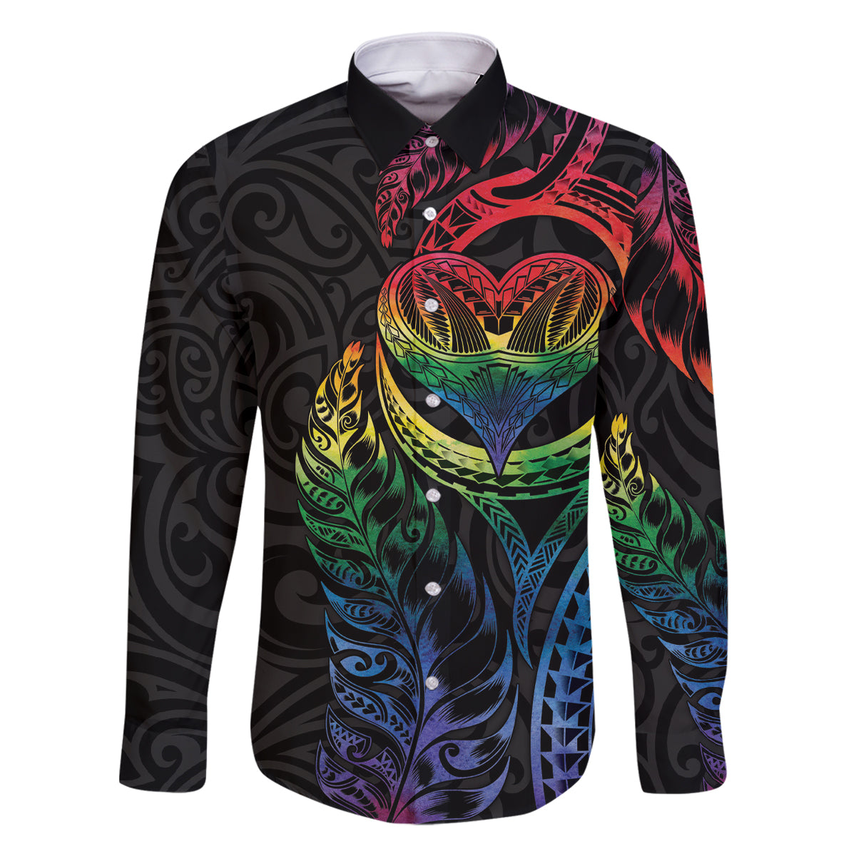 New Zealand Pride Family Matching Long Sleeve Bodycon Dress and Hawaiian Shirt Takatapui Rainbow Fern LT7 Dad's Shirt - Long Sleeve Colorful - Polynesian Pride