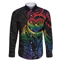 New Zealand Pride Family Matching Long Sleeve Bodycon Dress and Hawaiian Shirt Takatapui Rainbow Fern LT7 Dad's Shirt - Long Sleeve Colorful - Polynesian Pride