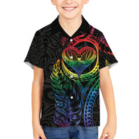 New Zealand Pride Family Matching Long Sleeve Bodycon Dress and Hawaiian Shirt Takatapui Rainbow Fern LT7 Son's Shirt Colorful - Polynesian Pride