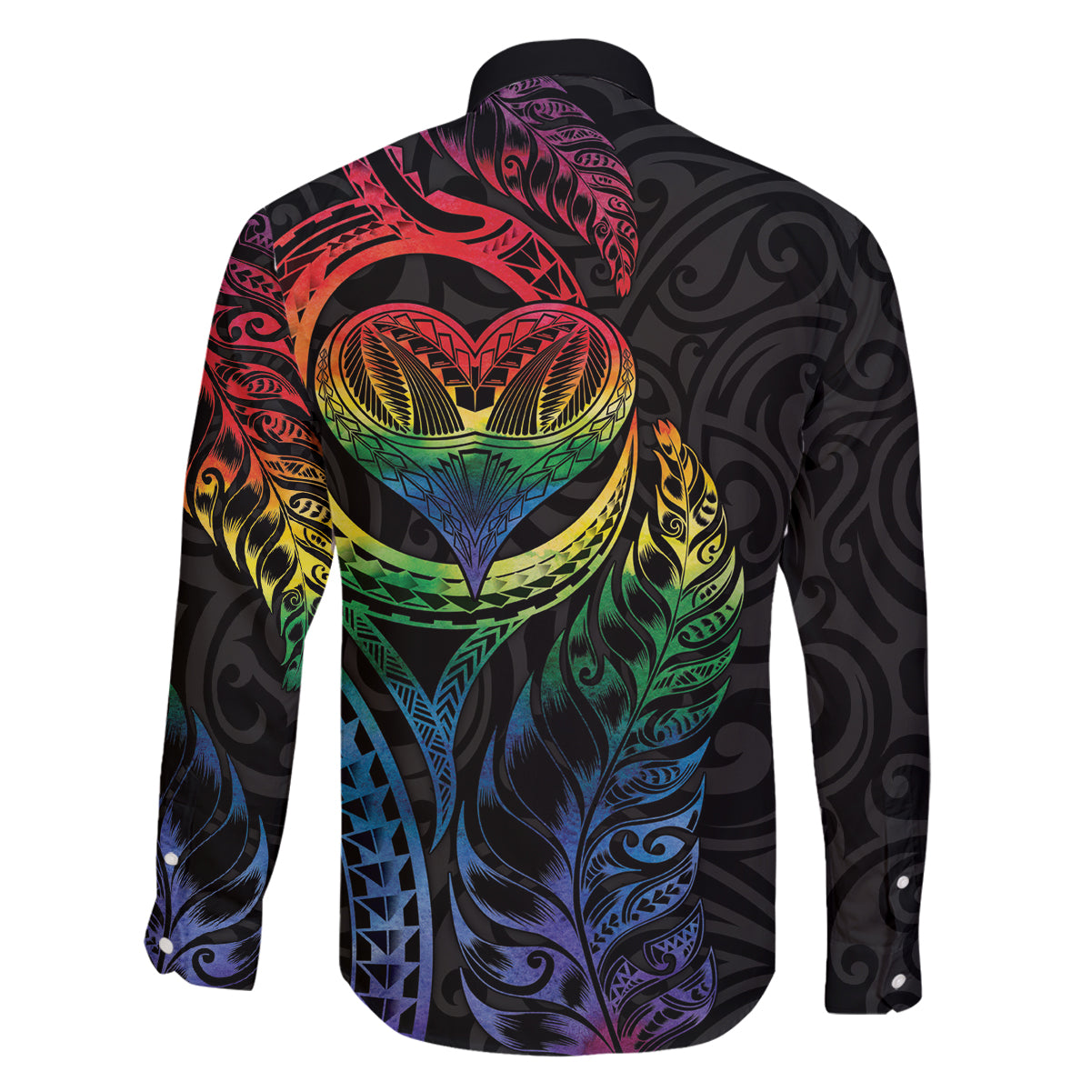 New Zealand Pride Family Matching Off The Shoulder Long Sleeve Dress and Hawaiian Shirt Takatapui Rainbow Fern LT7 - Polynesian Pride