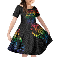 New Zealand Pride Family Matching Puletasi and Hawaiian Shirt Takatapui Rainbow Fern LT7 Daughter's Dress Colorful - Polynesian Pride