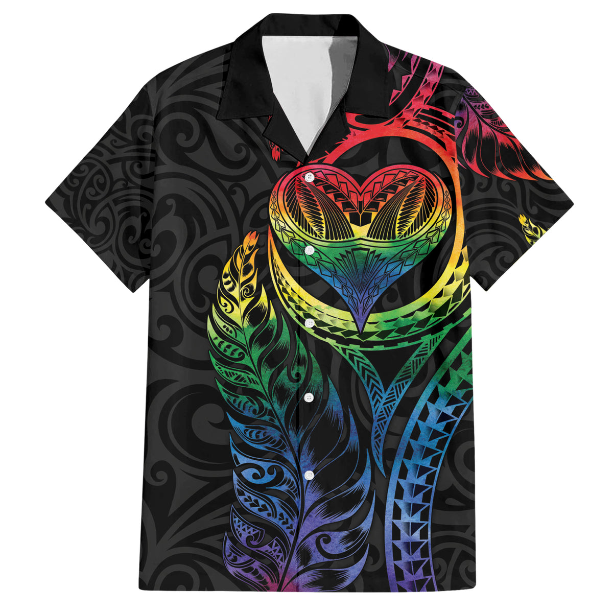 New Zealand Pride Family Matching Short Sleeve Bodycon Dress and Hawaiian Shirt Takatapui Rainbow Fern LT7 Dad's Shirt - Short Sleeve Colorful - Polynesian Pride