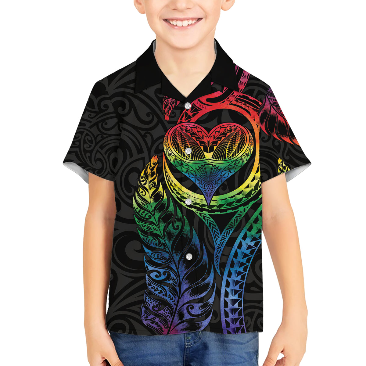 New Zealand Pride Family Matching Short Sleeve Bodycon Dress and Hawaiian Shirt Takatapui Rainbow Fern LT7 Son's Shirt Colorful - Polynesian Pride