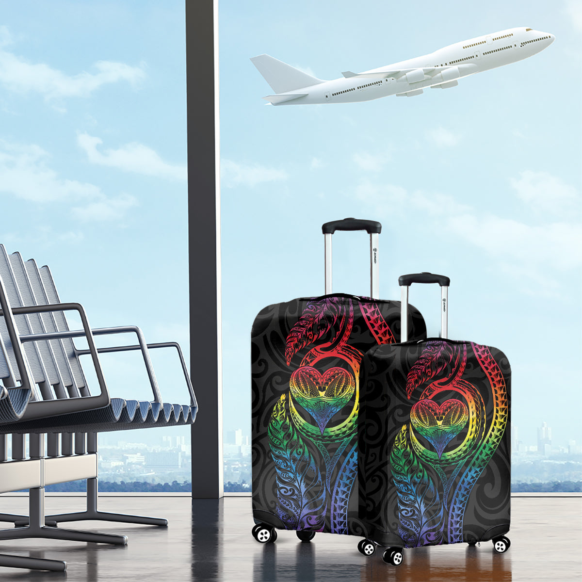 New Zealand Pride Luggage Cover Takatapui Rainbow Fern