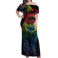 New Zealand Pride Off Shoulder Maxi Dress Takatapui Rainbow Fern LT7 Women Colorful - Polynesian Pride