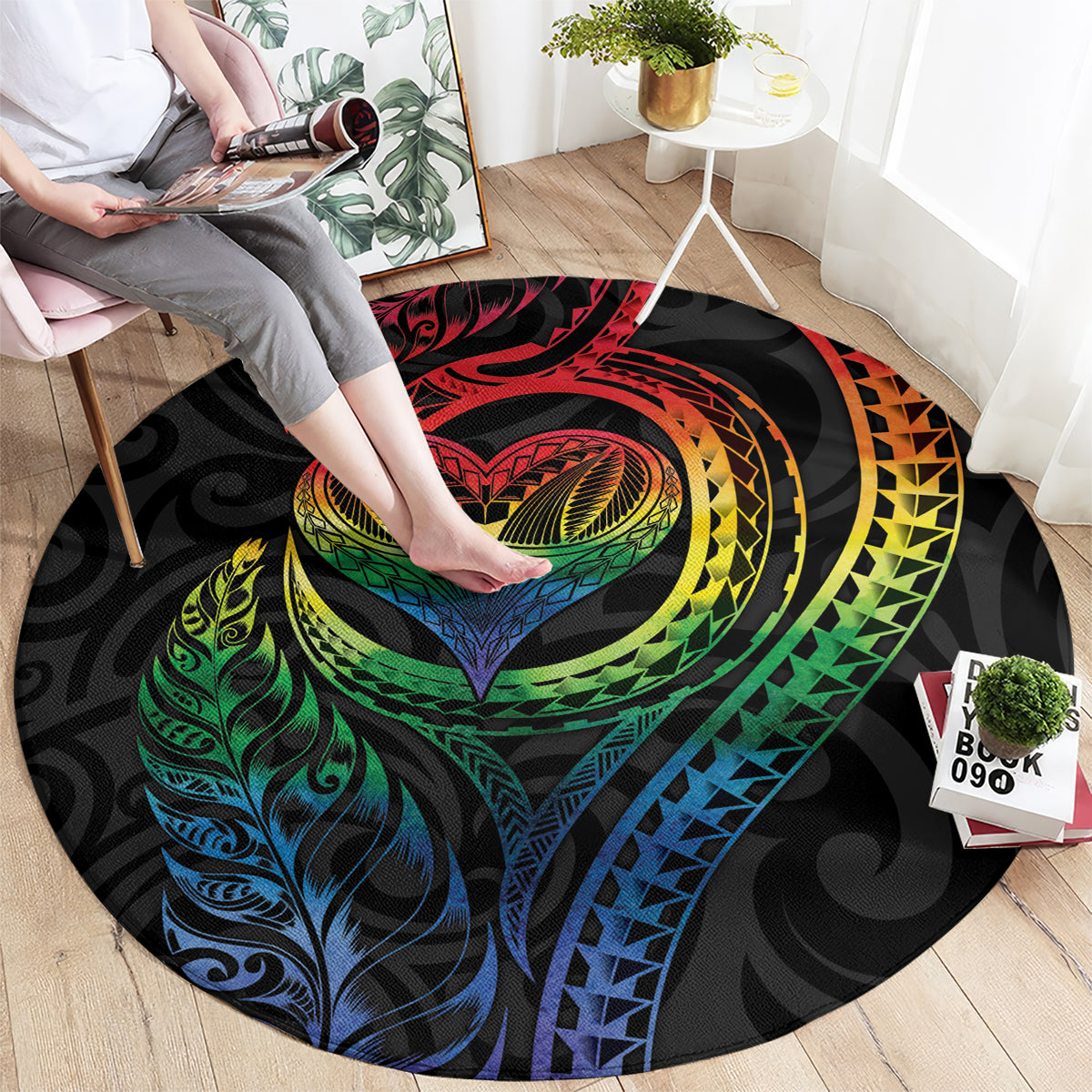New Zealand Pride Round Carpet Takatapui Rainbow Fern