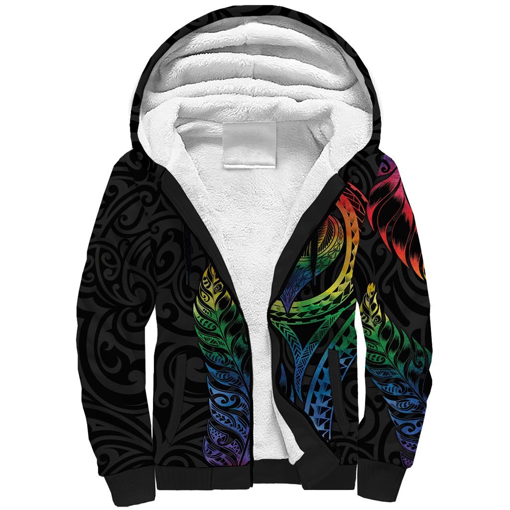 New Zealand Pride Sherpa Hoodie Takatapui Rainbow Fern LT7 Unisex Colorful - Polynesian Pride