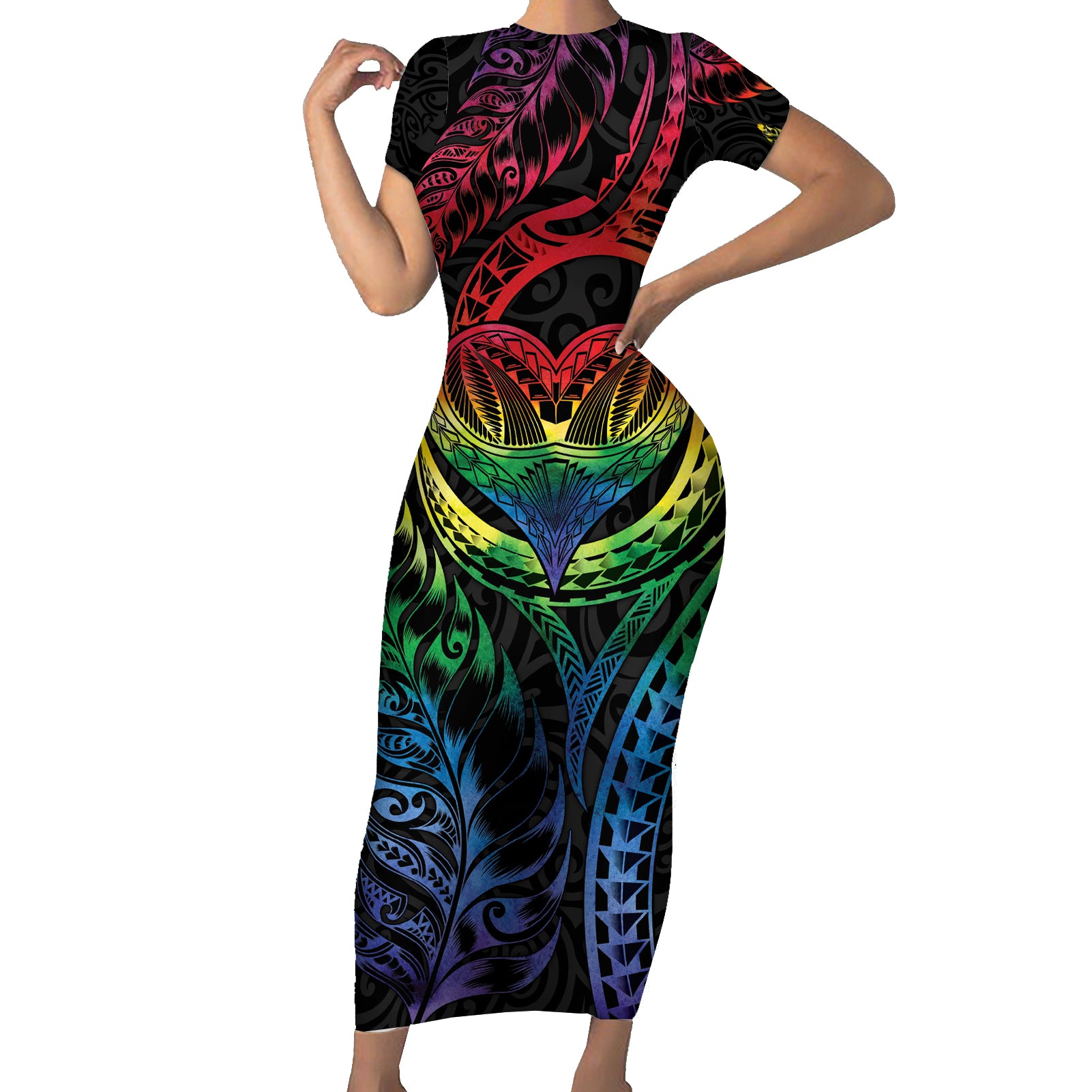 New Zealand Pride Short Sleeve Bodycon Dress Takatapui Rainbow Fern