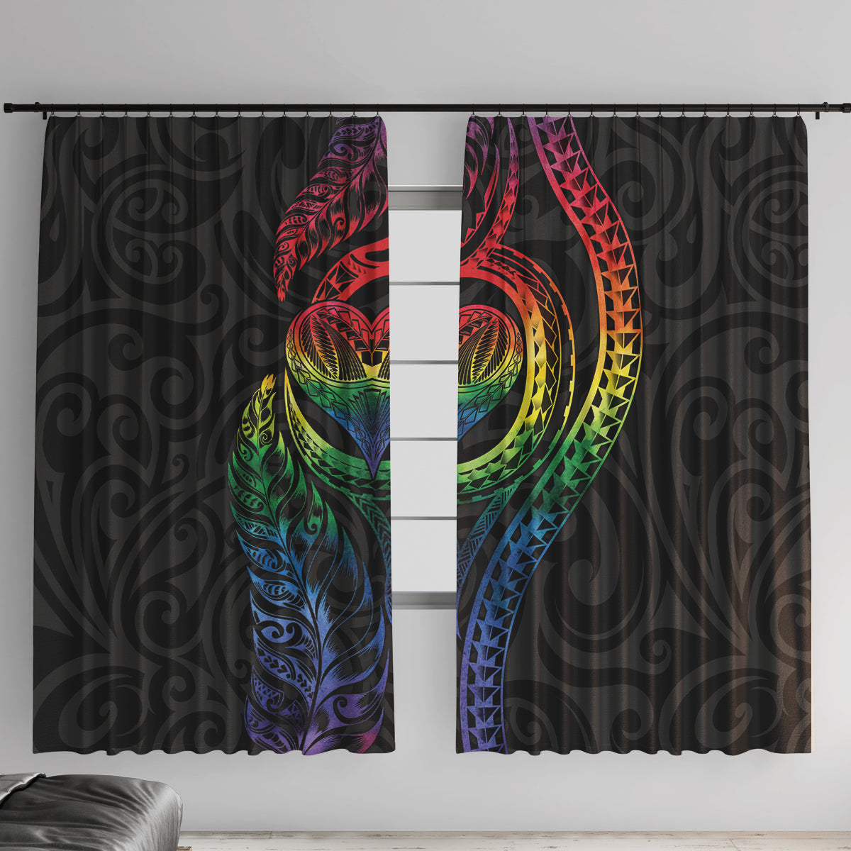 New Zealand Pride Window Curtain Takatapui Rainbow Fern LT7 With Hooks Colorful - Polynesian Pride