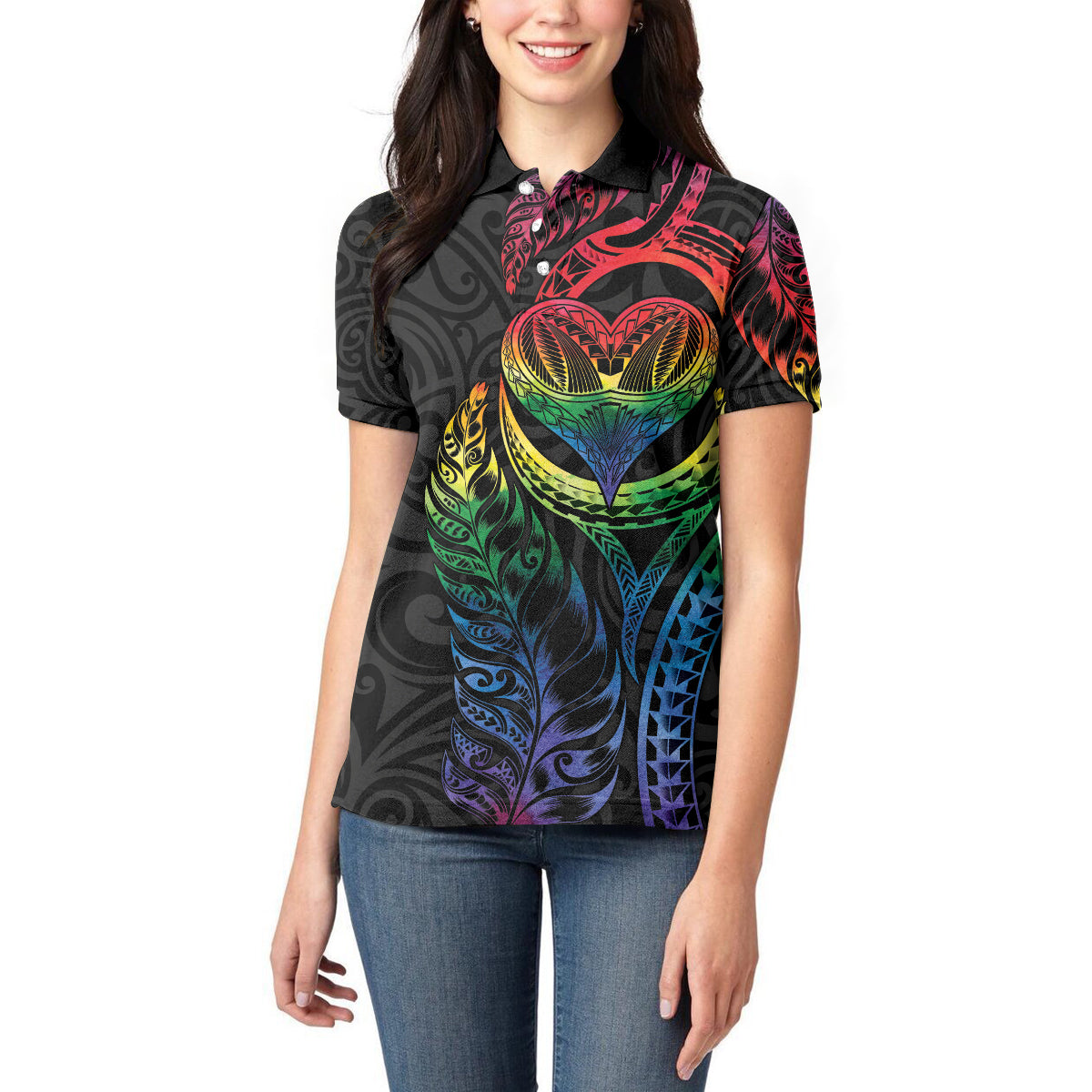 New Zealand Pride Women Polo Shirt Takatapui Rainbow Fern