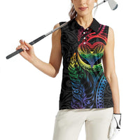 New Zealand Pride Women Sleeveless Polo Shirt Takatapui Rainbow Fern