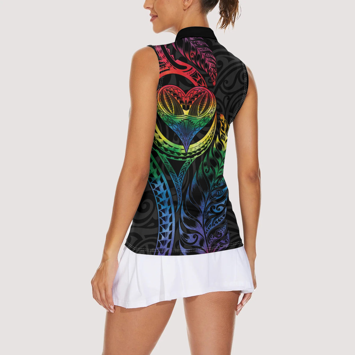 New Zealand Pride Women Sleeveless Polo Shirt Takatapui Rainbow Fern