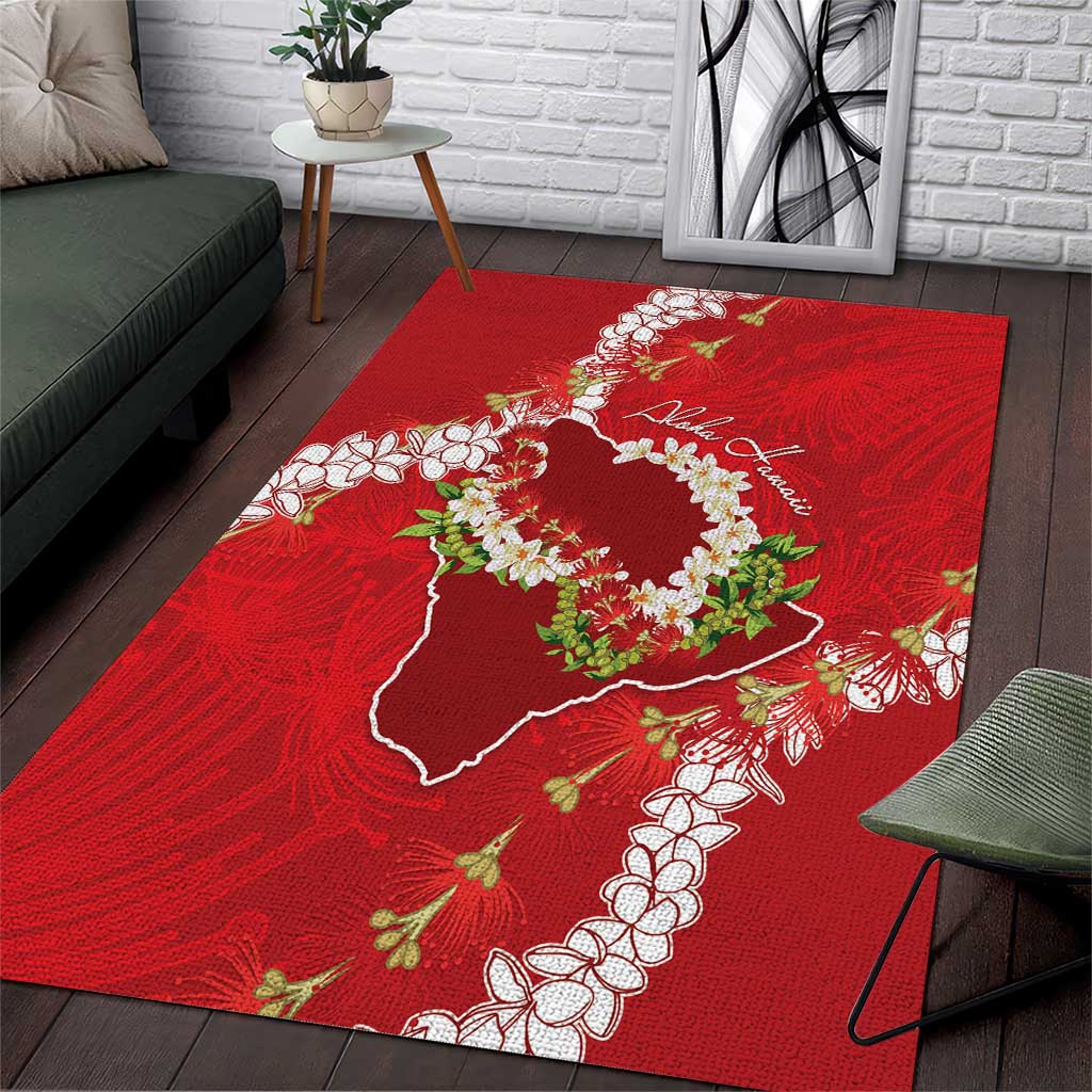 Hawaii Island Flowers Lei Area Rug Ohia Lehua Scarlet Red