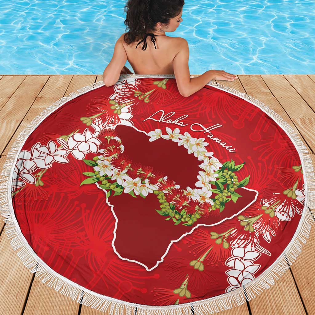 Hawaii Island Flowers Lei Beach Blanket Ohia Lehua Scarlet Red LT7 - Polynesian Pride