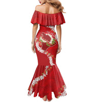 Hawaii Island Flowers Lei Family Matching Mermaid Dress and Hawaiian Shirt Ohia Lehua Scarlet Red