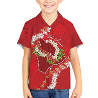 Hawaii Island Flowers Lei Family Matching Mermaid Dress and Hawaiian Shirt Ohia Lehua Scarlet Red
