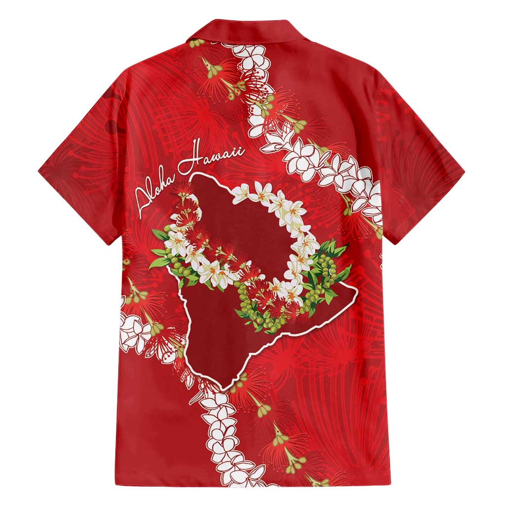 Hawaii Island Flowers Lei Family Matching Off Shoulder Short Dress and Hawaiian Shirt Ohia Lehua Scarlet Red