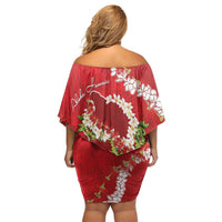 Hawaii Island Flowers Lei Family Matching Off Shoulder Short Dress and Hawaiian Shirt Ohia Lehua Scarlet Red