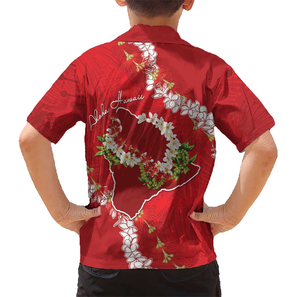 Hawaii Island Flowers Lei Family Matching Puletasi and Hawaiian Shirt Ohia Lehua Scarlet Red