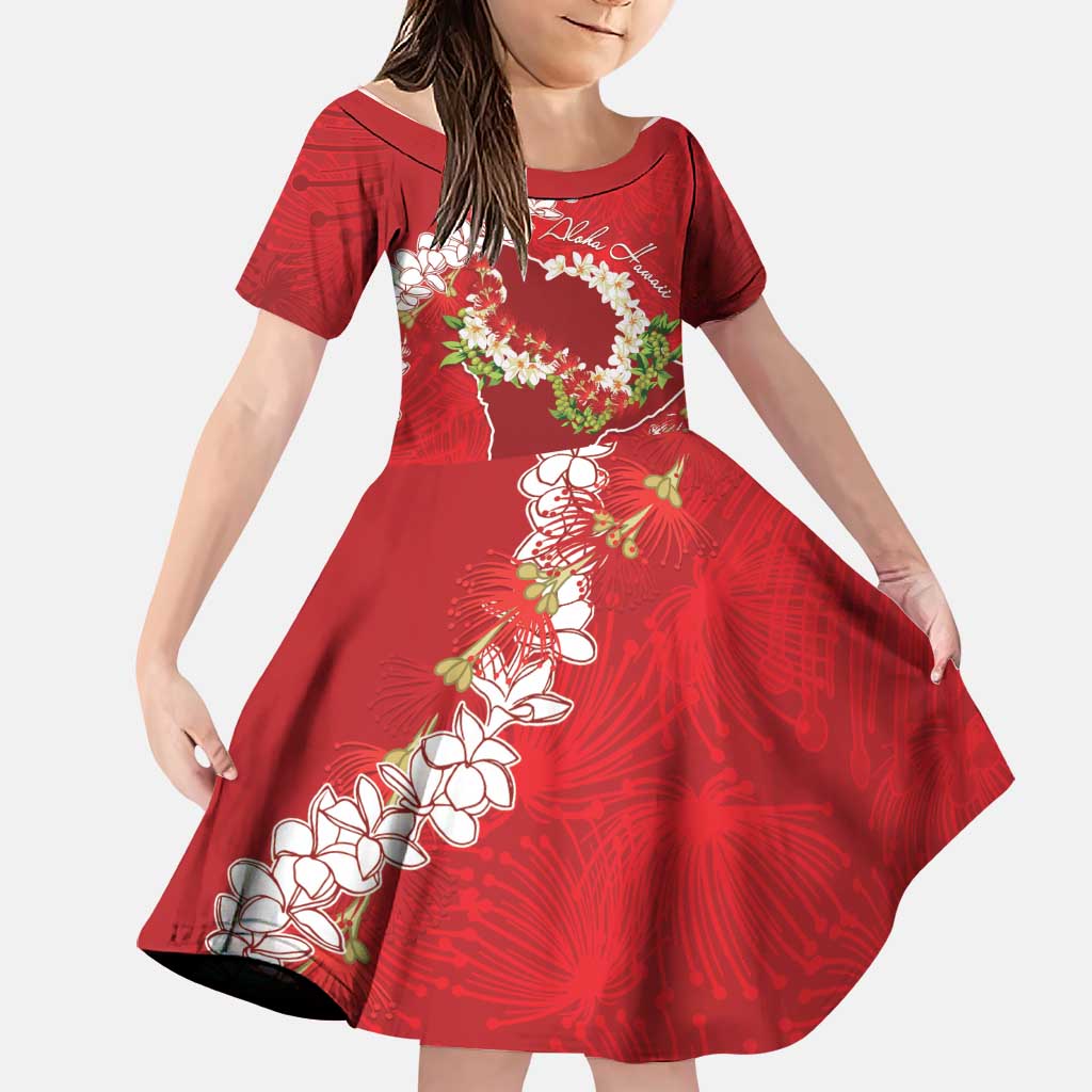 Hawaii Island Flowers Lei Family Matching Puletasi and Hawaiian Shirt Ohia Lehua Scarlet Red
