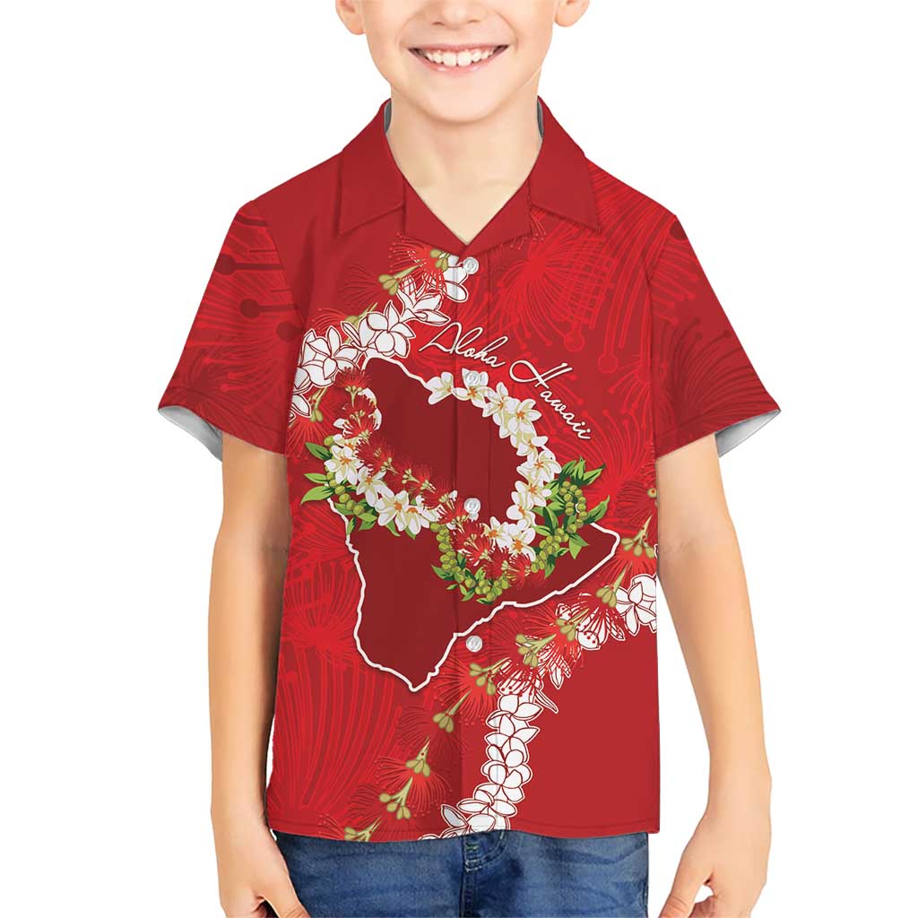 Hawaii Island Flowers Lei Family Matching Summer Maxi Dress and Hawaiian Shirt Ohia Lehua Scarlet Red