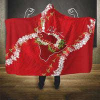 Hawaii Island Flowers Lei Hooded Blanket Ohia Lehua Scarlet Red LT7 - Polynesian Pride