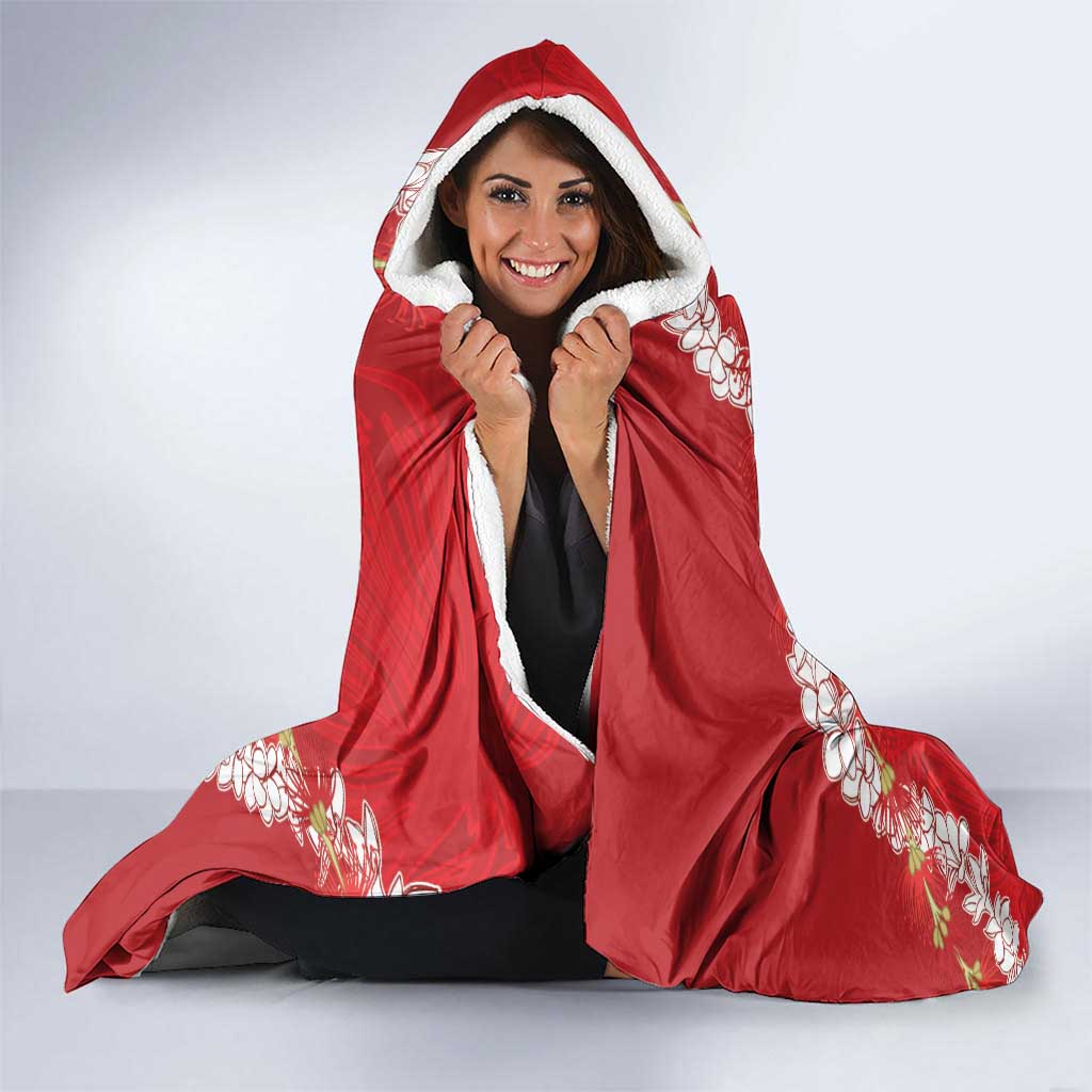 Hawaii Island Flowers Lei Hooded Blanket Ohia Lehua Scarlet Red LT7 - Polynesian Pride