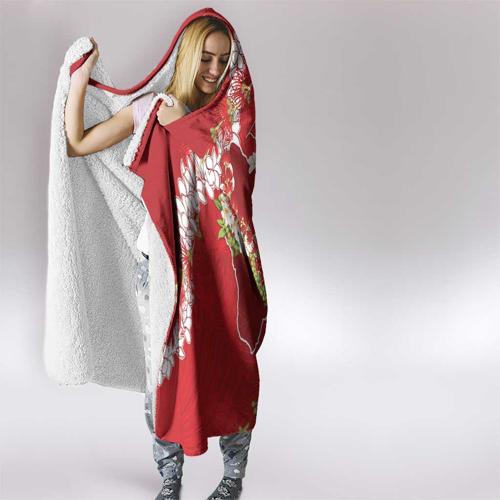 Hawaii Island Flowers Lei Hooded Blanket Ohia Lehua Scarlet Red LT7 - Polynesian Pride