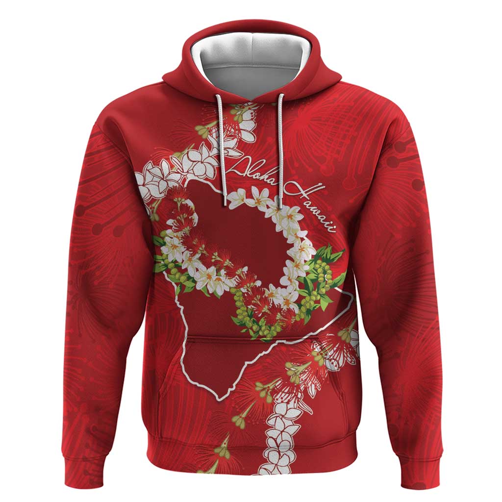 Hawaii Island Flowers Lei Hoodie Ohia Lehua Scarlet Red