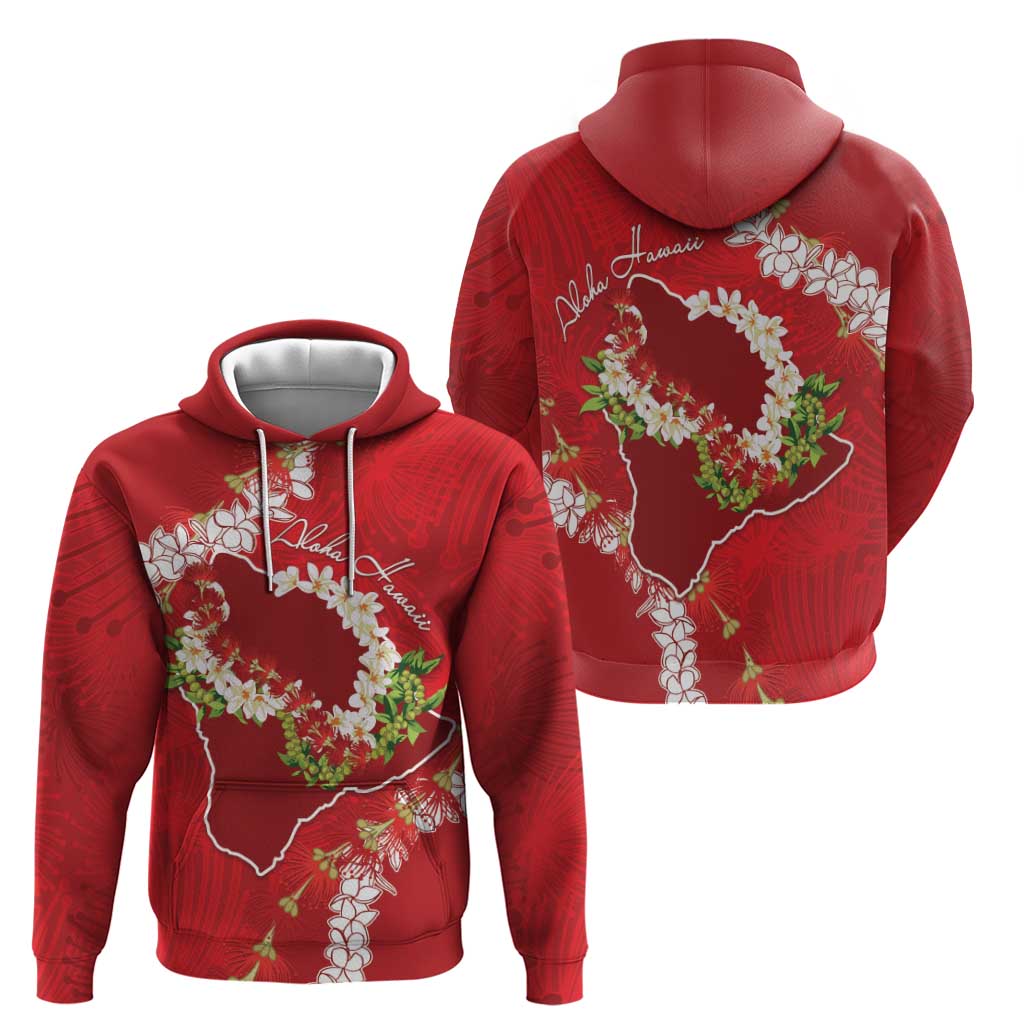 Hawaii Island Flowers Lei Hoodie Ohia Lehua Scarlet Red