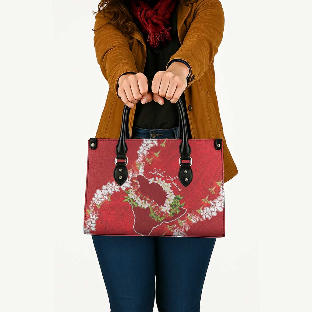 Hawaii Island Flowers Lei Leather Bag Ohia Lehua Scarlet Red LT7 - Polynesian Pride