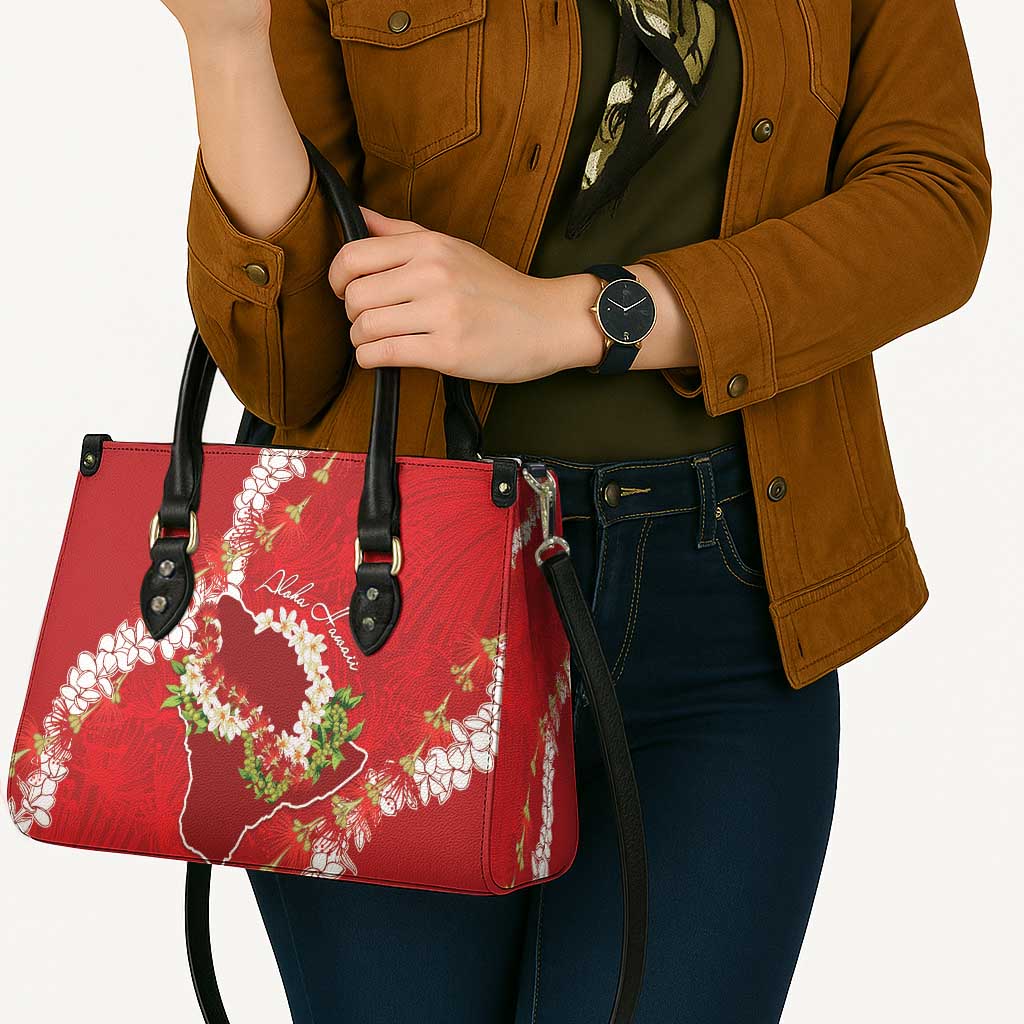 Hawaii Island Flowers Lei Leather Bag Ohia Lehua Scarlet Red LT7 - Polynesian Pride