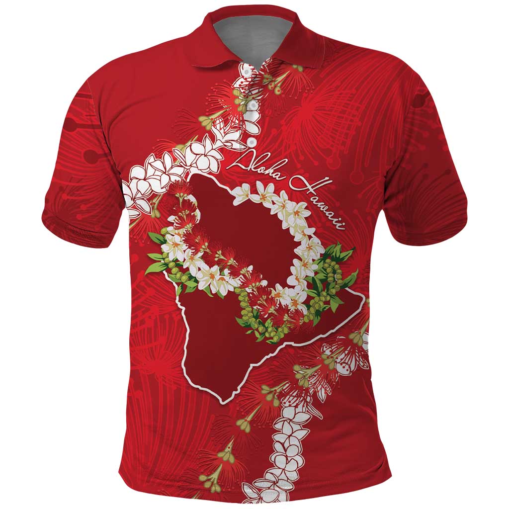 Hawaii Island Flowers Lei Polo Shirt Ohia Lehua Scarlet Red