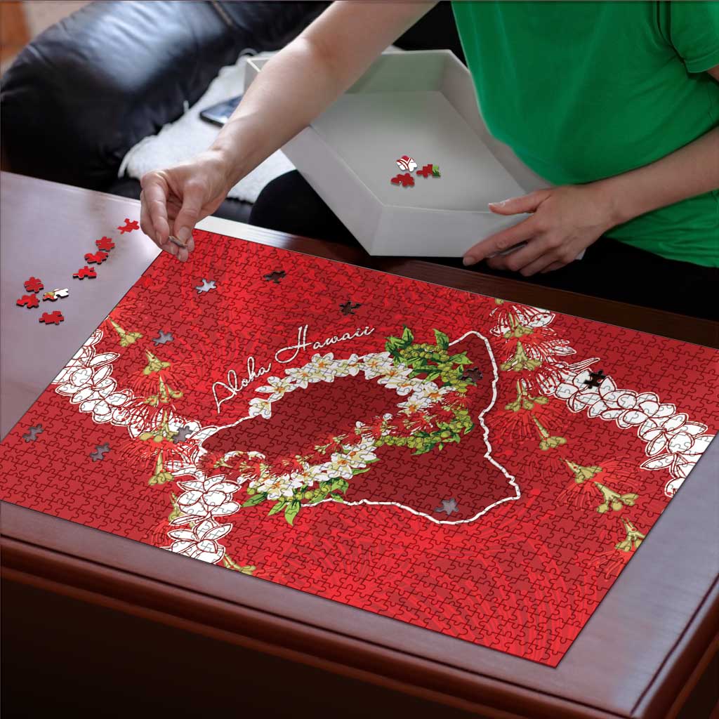 Hawaii Island Flowers Lei Puzzle Ohia Lehua Scarlet Red
