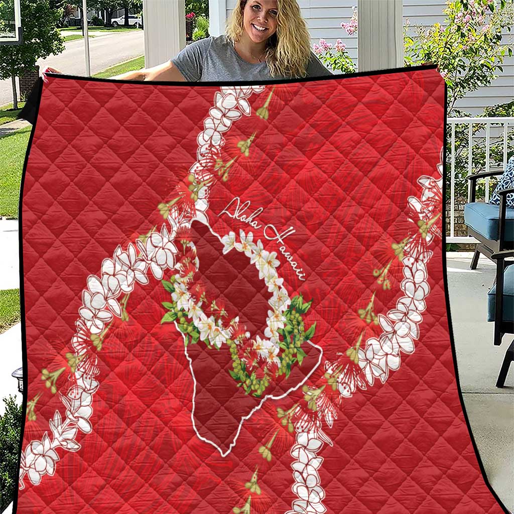 Hawaii Island Flowers Lei Quilt Ohia Lehua Scarlet Red LT7 Red - Polynesian Pride