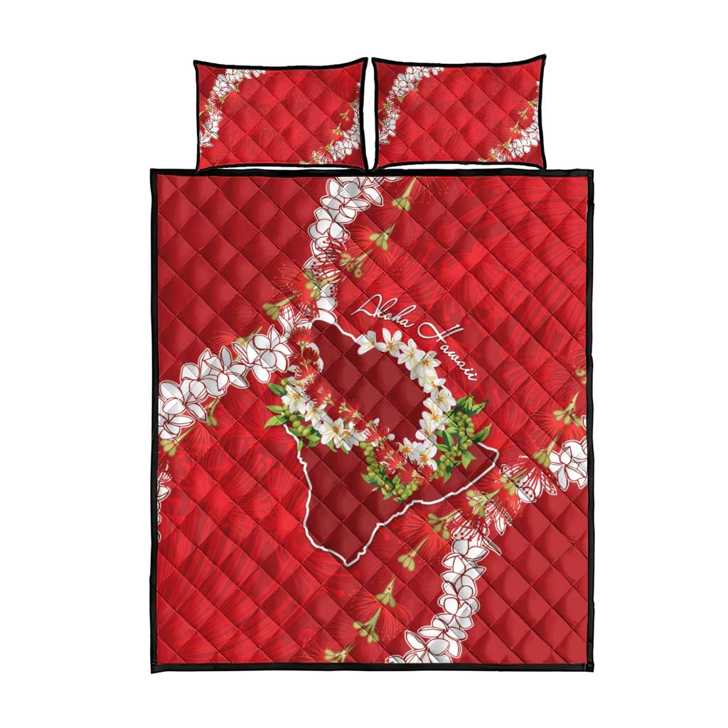 Hawaii Island Flowers Lei Quilt Bed Set Ohia Lehua Scarlet Red LT7 - Polynesian Pride