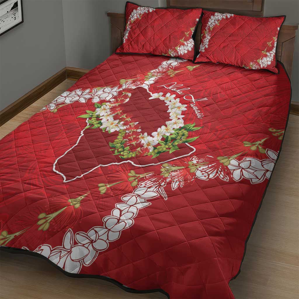 Hawaii Island Flowers Lei Quilt Bed Set Ohia Lehua Scarlet Red LT7 - Polynesian Pride
