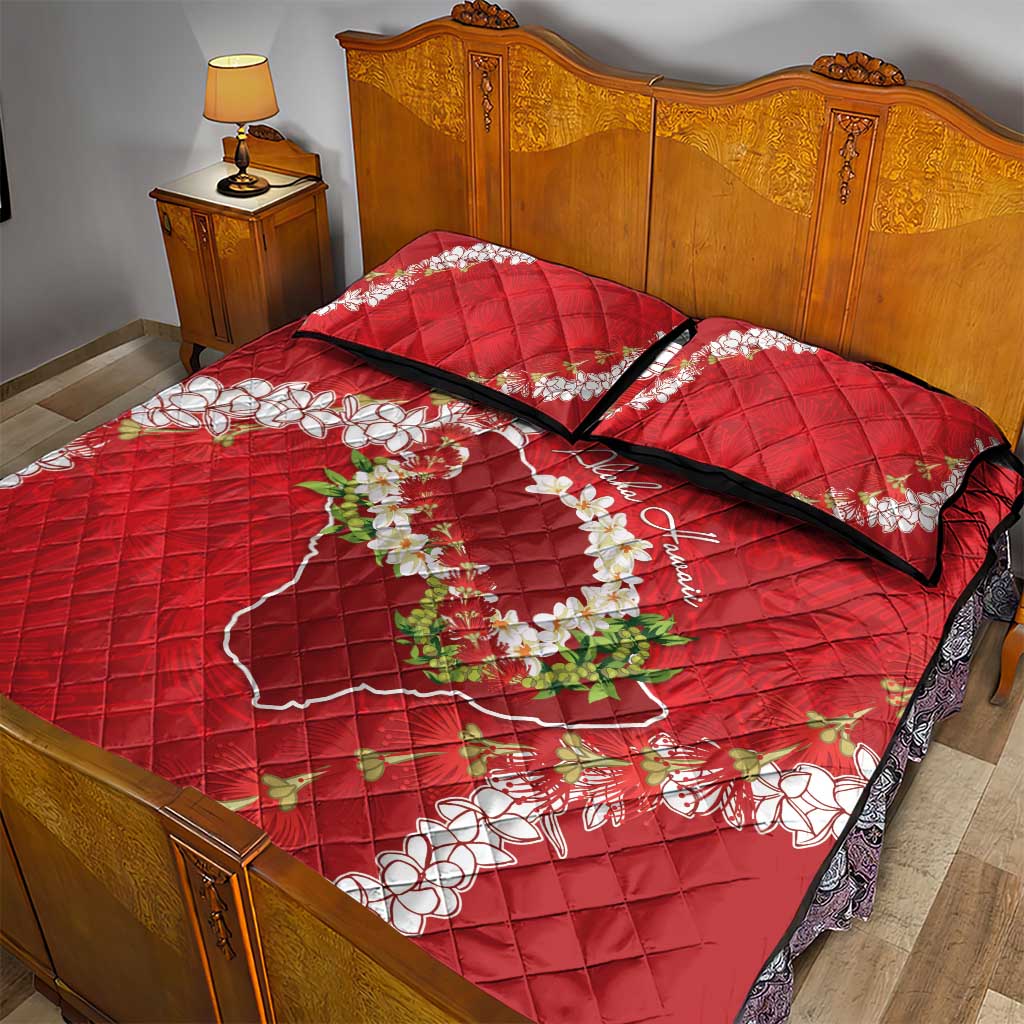 Hawaii Island Flowers Lei Quilt Bed Set Ohia Lehua Scarlet Red LT7 - Polynesian Pride