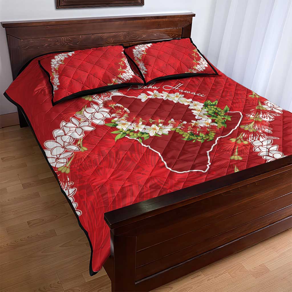 Hawaii Island Flowers Lei Quilt Bed Set Ohia Lehua Scarlet Red LT7 - Polynesian Pride