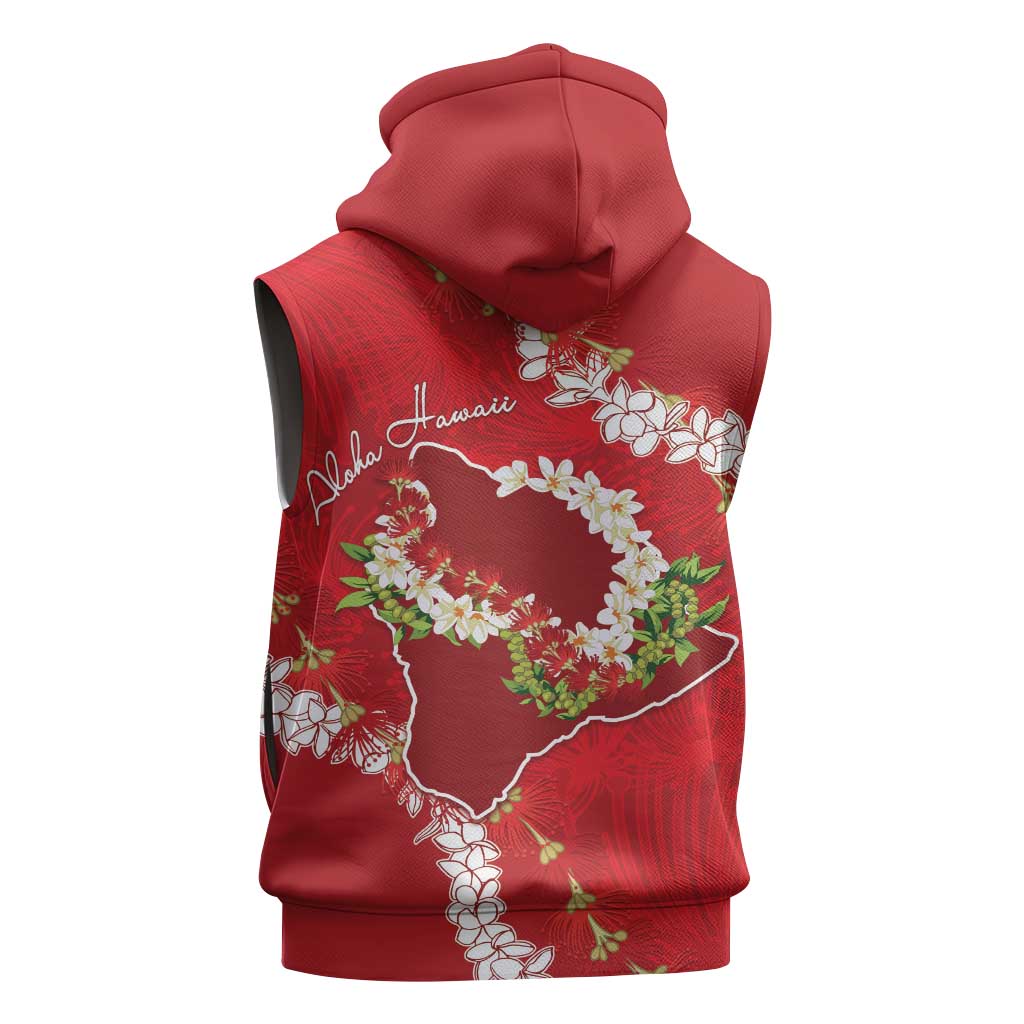 Hawaii Island Flowers Lei Sleeveless Zip Hoodie Ohia Lehua Scarlet Red