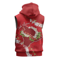 Hawaii Island Flowers Lei Sleeveless Zip Hoodie Ohia Lehua Scarlet Red